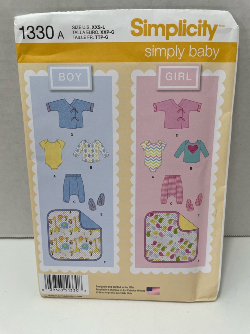 Simplicity Simply Baby Sewing Pattern, Size XXS-L, Babies Outfit and Blanket